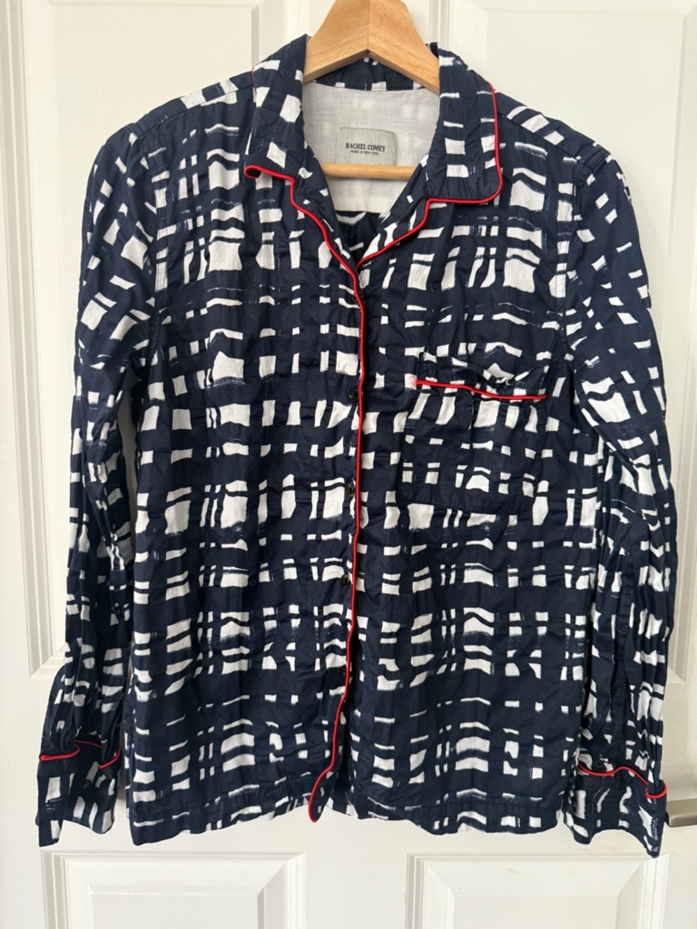 Rachel Comey Navy & White Grid-Pattern Button Front Jacket with Red Piping XXS